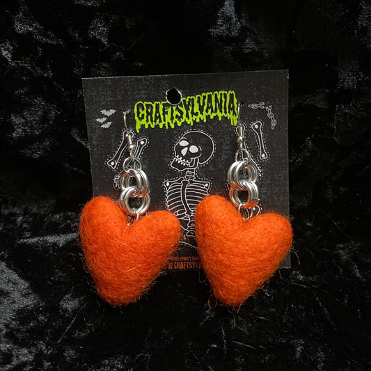 Orange Chain Heart Earrings