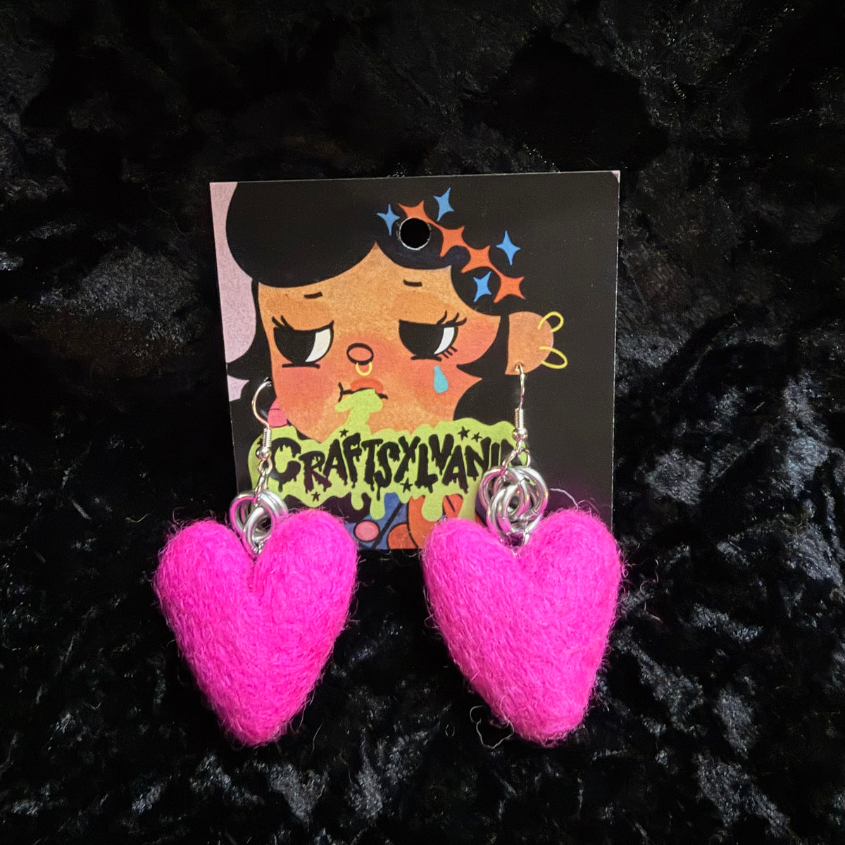 Dark Pink Chain Heart Earrings