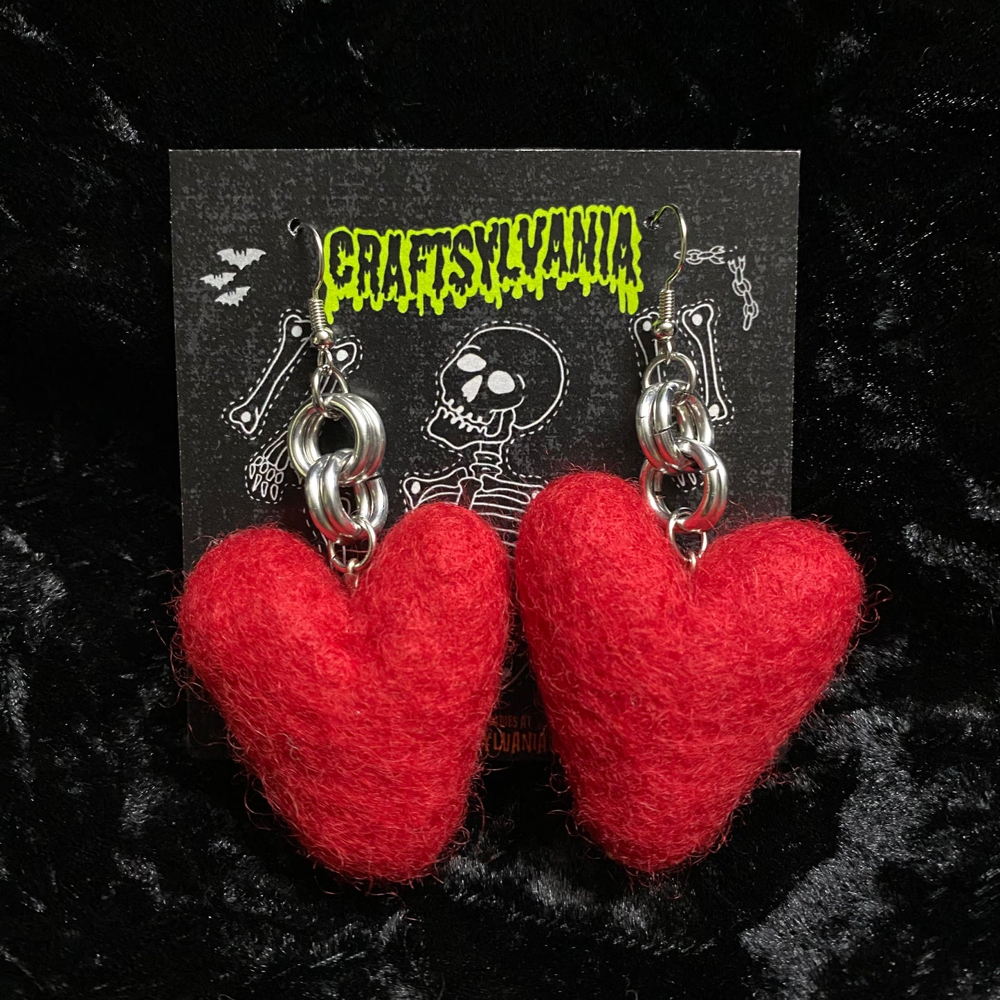 Red Chain Heart Earrings
