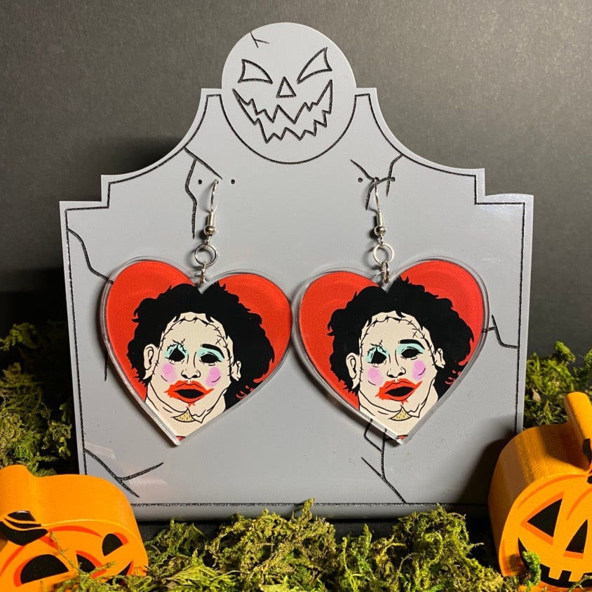 Leatherface Heart Acrylic Earrings