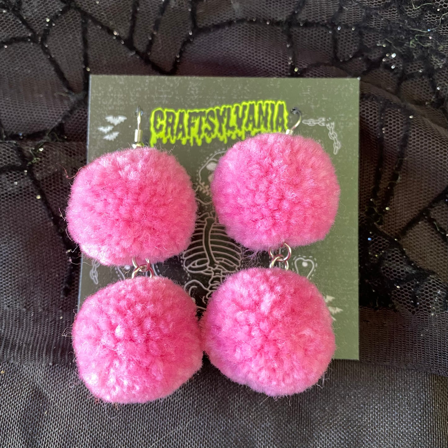 Pink Double Pom Earrings
