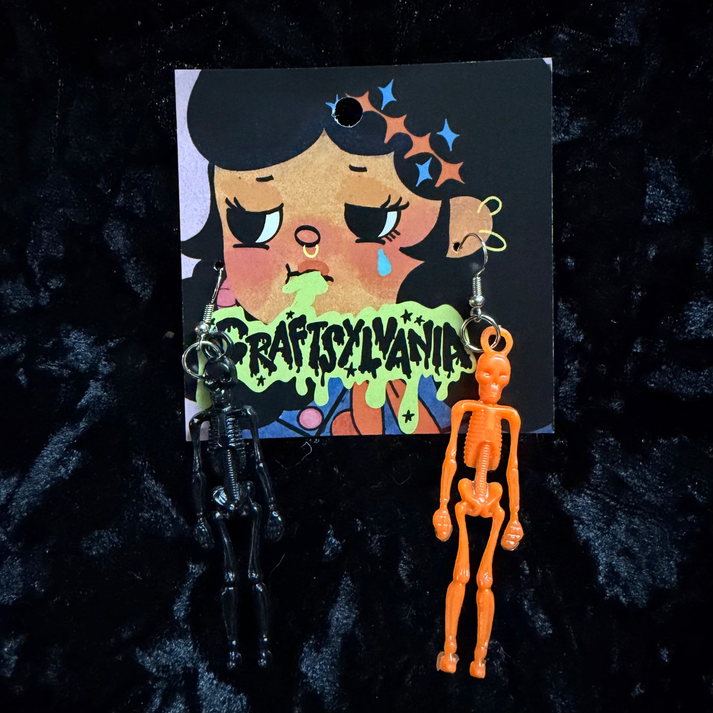 Black & Orange Skeleton Earrings