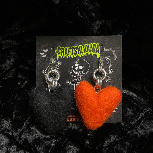 Black & Orange Chain Heart Earrings