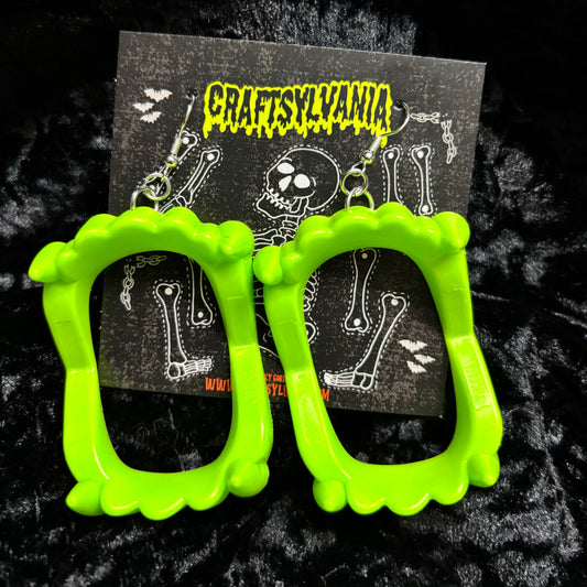 Lime Green Vampire teeth Earrings