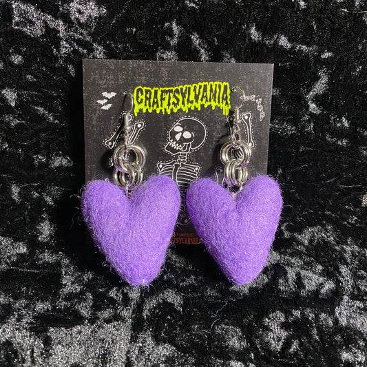 Purple Chain Heart Earrings