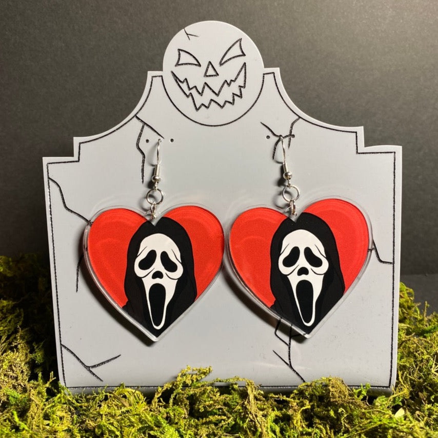 Ghostface Heart Acrylic Earrings (PREORDER)