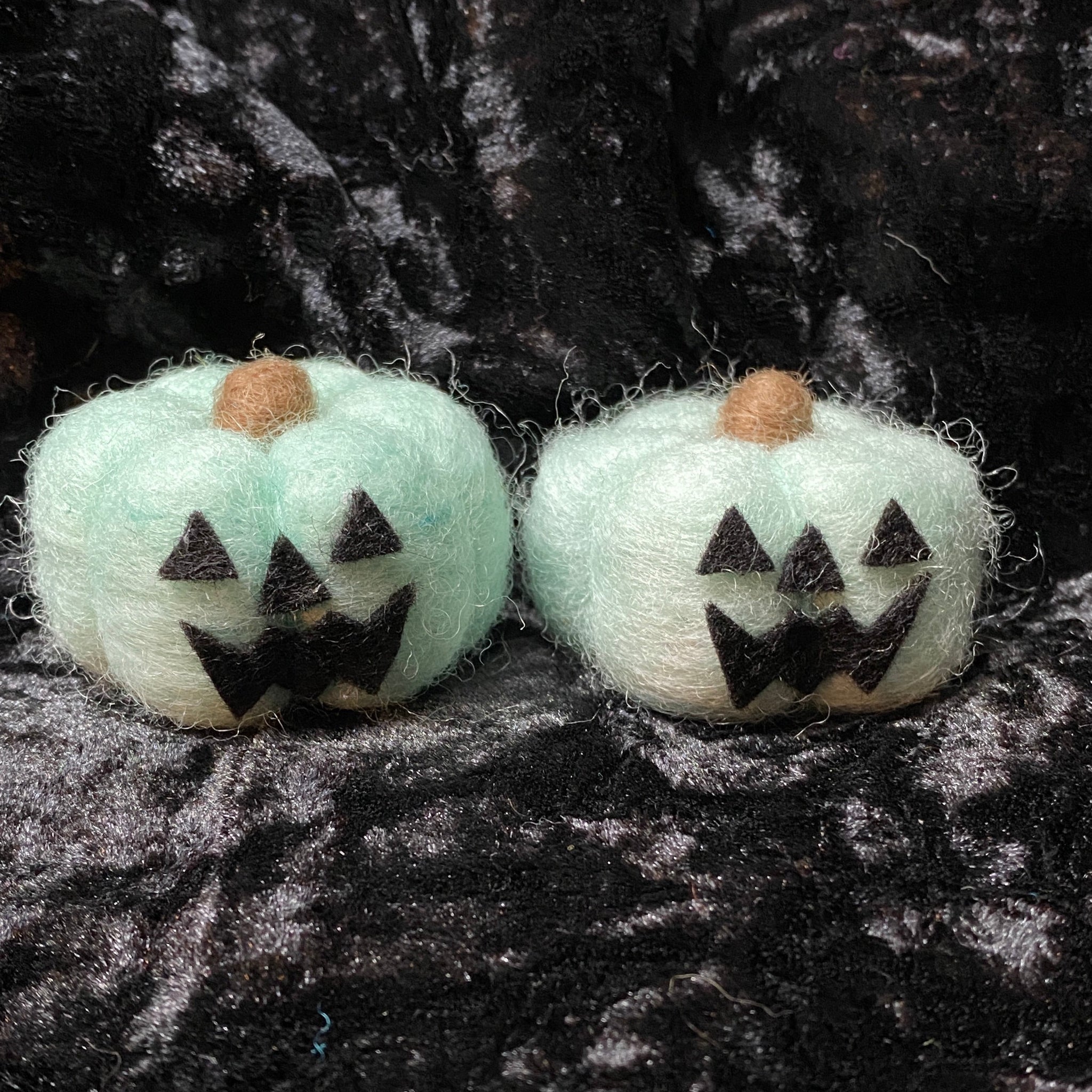Teal Jack O Lantern Felted Earrings