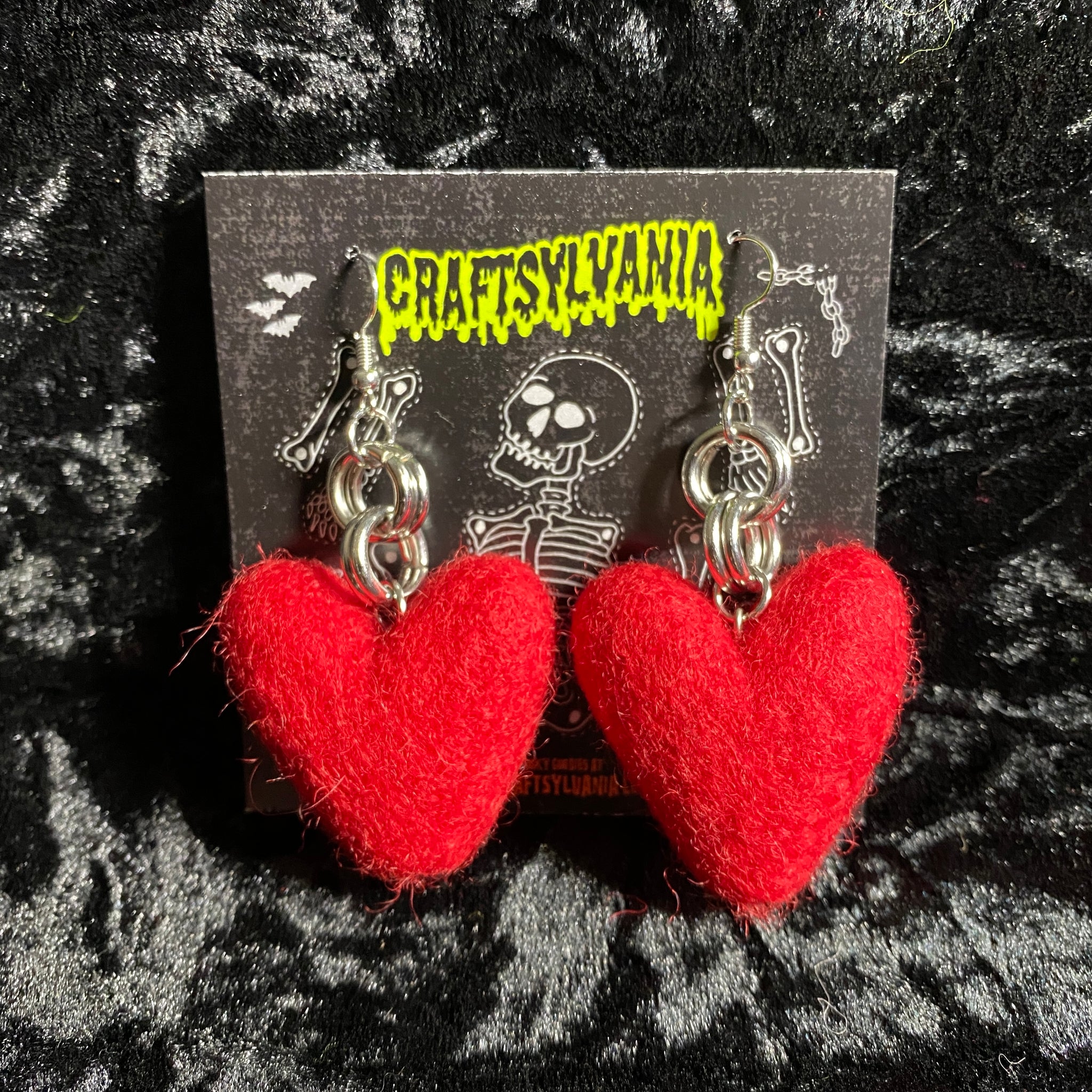 Red Chain Heart Earrings