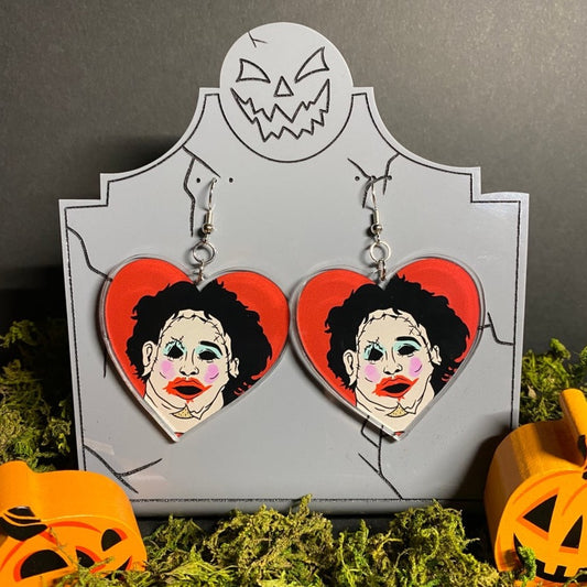 Leatherface Heart Acrylic Earrings